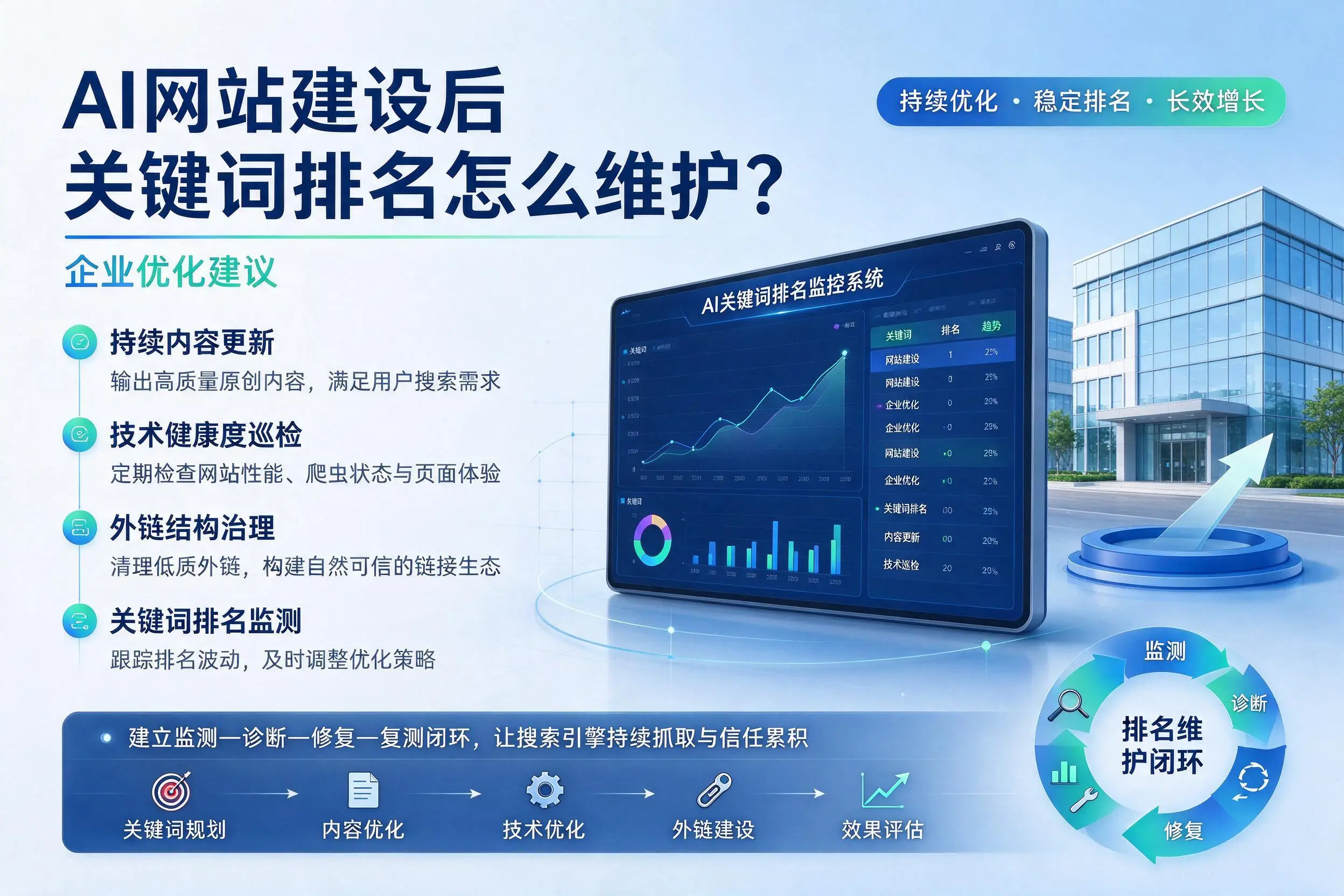 AI网站建设后关键词排名怎么维护？惠州企业优化建议
