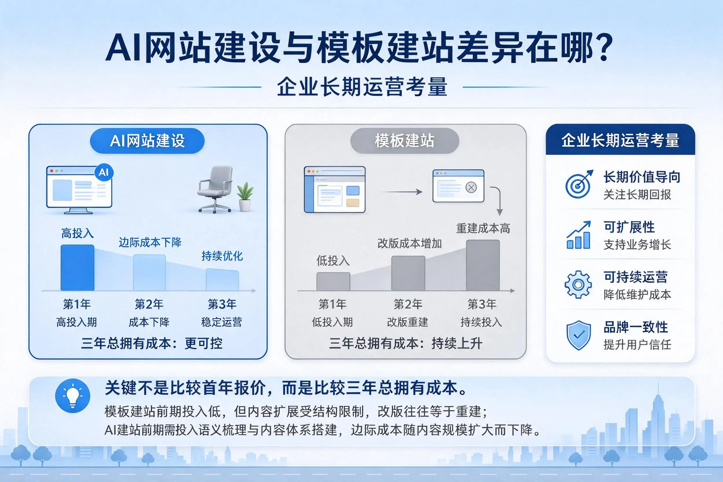AI网站建设与模板建站差异在哪？惠州企业长期运营考量