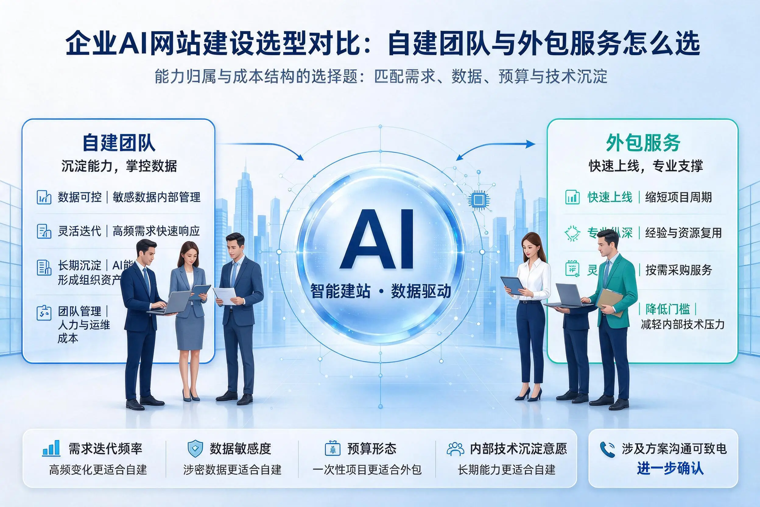 惠州企业AI网站建设选型对比：自建团队与外包服务怎么选